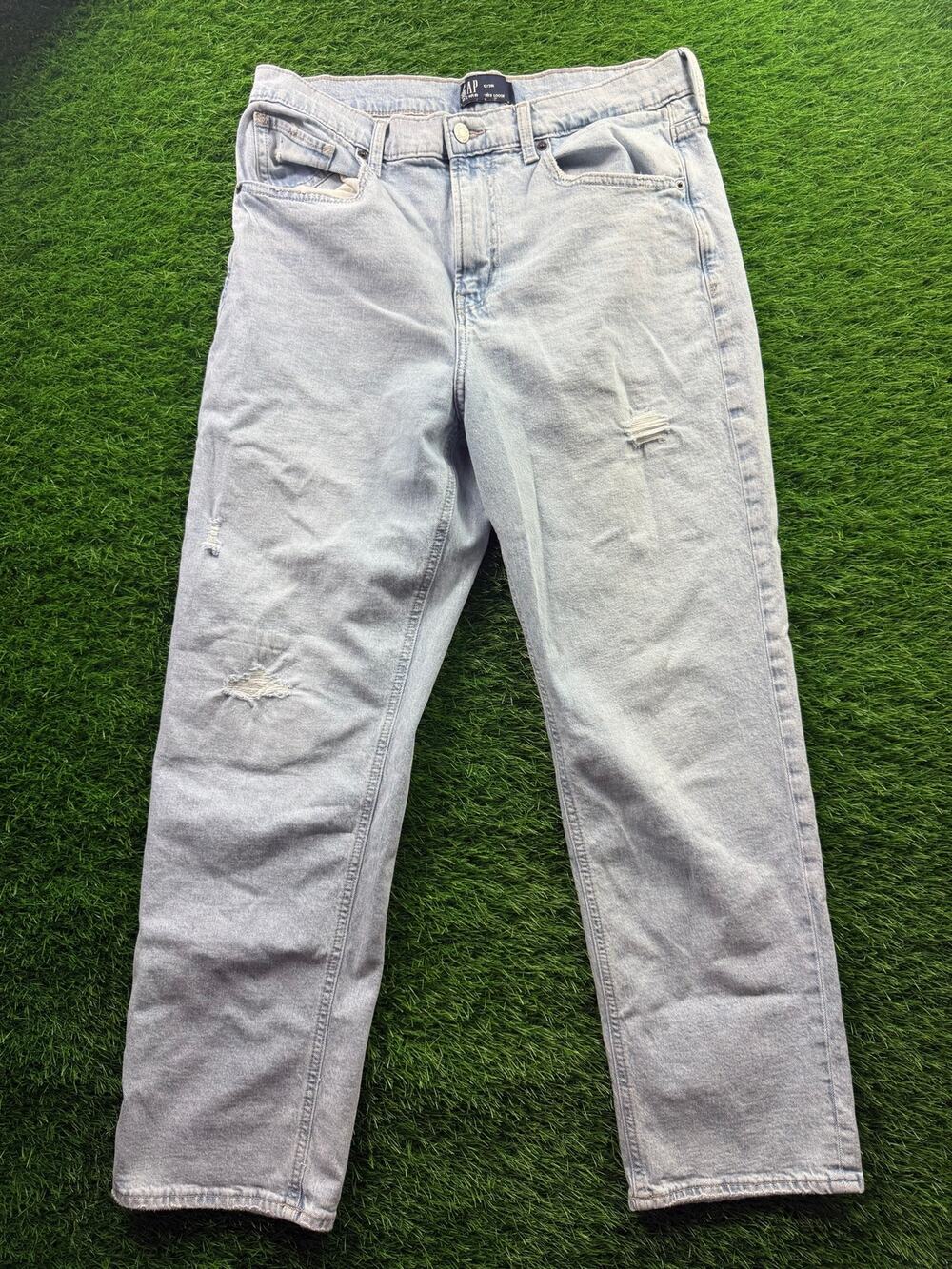 GAP '90s Loose Jeans Women's 12 31 Regular High Rise Light Blue Distressed Denim